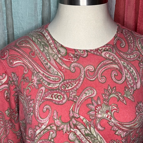 Talbots Paisley Long Sleeve Top - Coral and Green - Picture 2 of 3